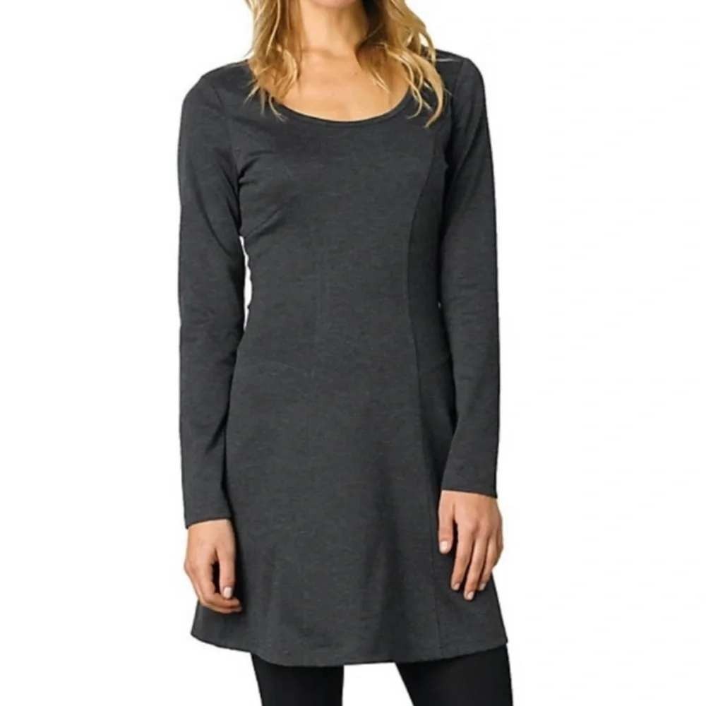 Prana Black Wool Blend 3/4 Sleeve Scoop Neck Mini Dress W3SOSK316 Womens XS